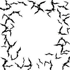 Halloween background with black bats on white. Halloween party card background template. black flying bats.