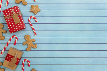 Christmas Background with Gingerbread and Candy Canes