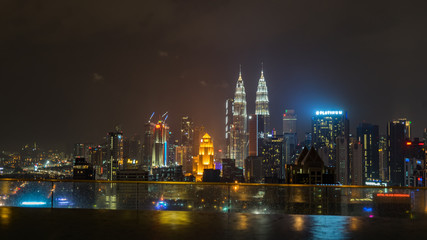 Swimming pool on roof top with beautiful city view Kuala lumpur, Malaysia.