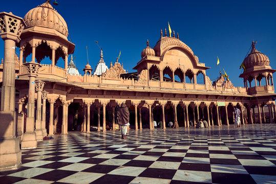 Mathura, Uttar Pradesh, India - Sep 22, 2018: Shriji RadhaRani Mandir, indian temple  in holy place Varsana, Barsana. .This is where Srimati Radharani lived and had many pastimes with Krishna.