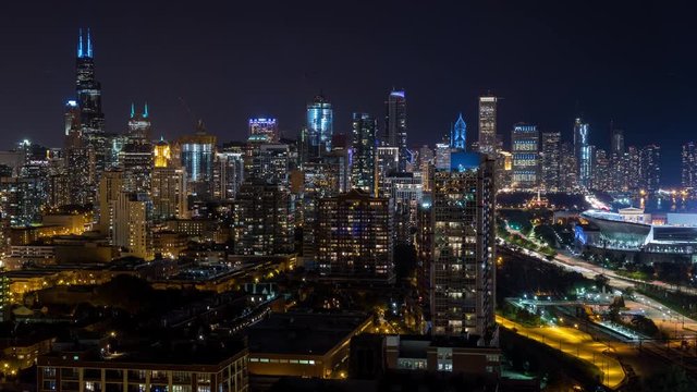 Downtown Chicago Skyline at Night Timelapse