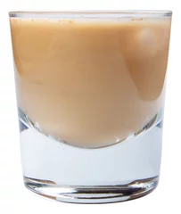 Fotobehang irish cream alcohol cocktail with ice in a short glass. side view isolated on a white background © Pellinni