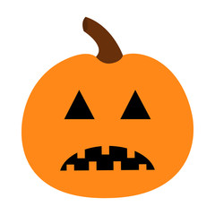 Pumpkin. Happy Halloween. Funny creepy sad face. Cute cartoon baby character. Greeting card. White background. Isolated. Flat design.