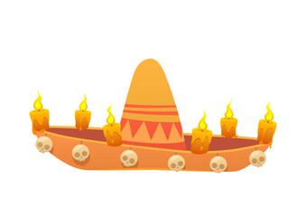 Vector illustration for the day of the dead sombrero with burning candles and skulls