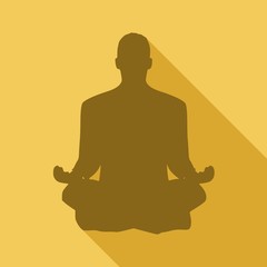 Businessman sit in meditation pose. Web icon with long shadows for application