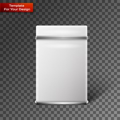 Vector object. White square tin packaging.