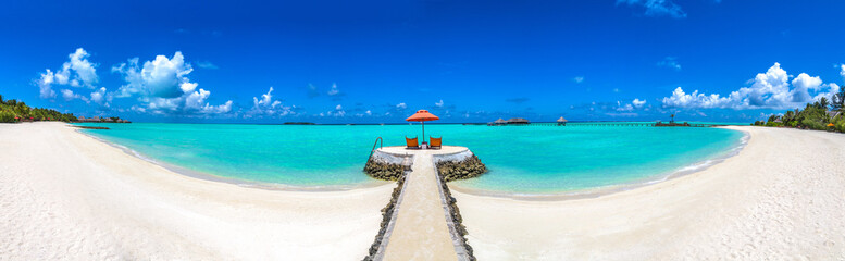 Sunbed and umbrella in the Maldives