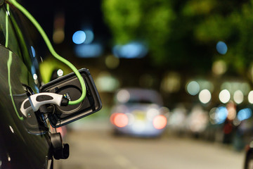 Naklejka premium electric car photo in UK with blurry background