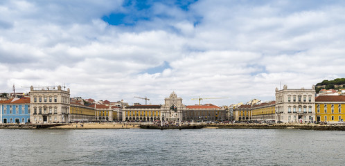 Fototapeta na wymiar Lisbon city skyline viewed from the River Tagus towards the commerce square