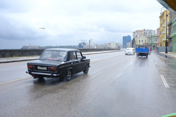 Fototapeta na wymiar a road in Habana, Cuba, rainy season