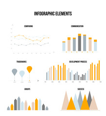 Modern Data Visualisation Inforgaphic Elements Vector Set. Grey, Brown, Pie Chart, Group Diagram, Rating, Target, Success, Arrows, Presentation Concept. Big Data Collection Inforgaphic Elements.