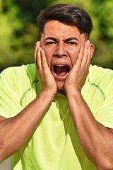 Shocked Fitness Colombian Adult Male Athlete