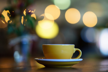 Coffee Milk and Foam with Bokeh Background