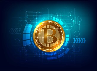 Futuristic digital background with bitcoin. Technology network concept.