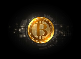 Futuristic digital background with bitcoin. Technology network concept.