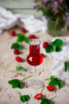 strawberry  liqueur..style vintage. selective focus