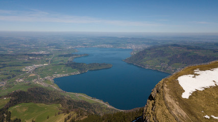 Fototapeta na wymiar aerial view of beautiful lake lucerne switzerland europe on calm sunny day