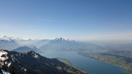aerial view of beautiful lake lucerne switzerland europe on calm sunny day