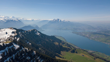 aerial view of beautiful lake lucerne switzerland europe on calm sunny day