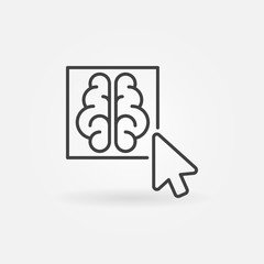 Click on brain button outline icon - vector concept line sign