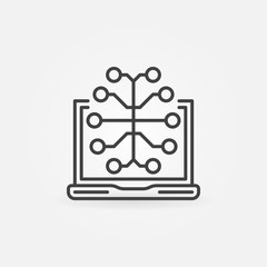 Laptop with Brain vector outline icon or logo