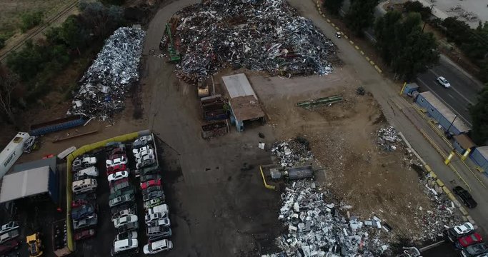 Aerial video above a metal recycle yard