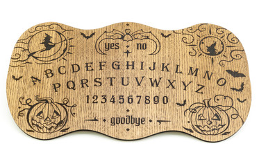 Ouija Board, yellow on a white background