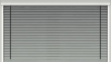 Rolling metal door close and open - video transition. Loop ready animation with mask included.