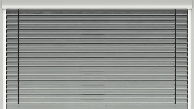 Rolling metal door close and open - video transition. Loop ready animation with mask included.