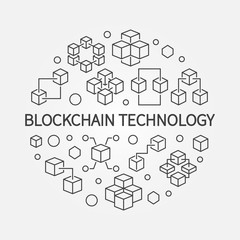 Blockchain technology vector round illustration in line style