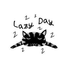 Cute cat with word lazy day., for cards, flyers, posters, shirts design