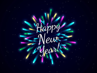 Firework with inscription  Happy New Year. Vector illustration