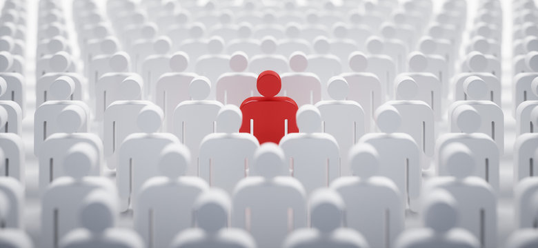Rotes Individuum in der Menge - Konzept Leadership und Excellence  