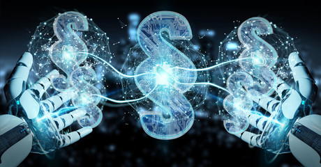Cyborg judge using 3D rendering digital paragraph law symbol