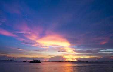 Colorful of sunset on sea scape background