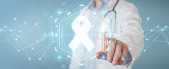 Doctor using digital ribbon cancer interface 3D rendering - obrazy, fototapety, plakaty