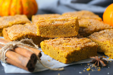 Pumpkin Bars with Cinnamon Sugar Crust, Freshly Baked Pumpkin Blondies