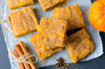 Pumpkin Bars with Cinnamon Sugar Crust, Freshly Baked Pumpkin Blondies