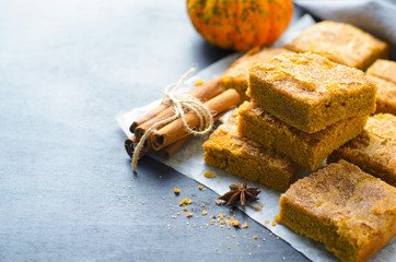 Pumpkin Bars with Cinnamon Sugar Crust, Freshly Baked Pumpkin Blondies