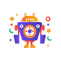 Funny robot character, artificial robotics machine vector Illustration on a white background