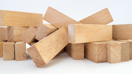 Close up wooden block on white background
