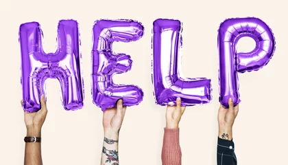 Foto op Plexiglas Purple alphabet balloons forming the word help © Rawpixel.com