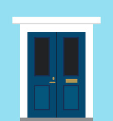 Closed front door. Flat design. Vector illustration.