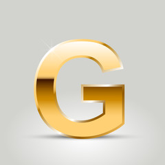 Golden vector letter G uppercase isolated on white background