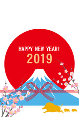 初日の出　富士山　猪親子 happy new year!