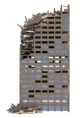 Ruined Skyscraper Isolated On White 3D Illustration