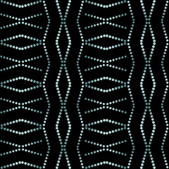 Dotted seamless pattern. Dark background with glowing blue circles, points, polka dot. Geometric pattern in repeat.
