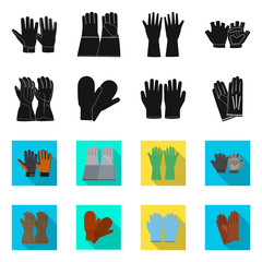 Vector illustration of glove and winter sign. Set of glove and equipment stock symbol for web.