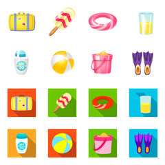 Vector illustration of equipment and swimming icon. Collection of equipment and activity vector icon for stock.