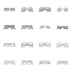 Vector design of glasses and sunglasses icon. Collection of glasses and accessory stock vector illustration.